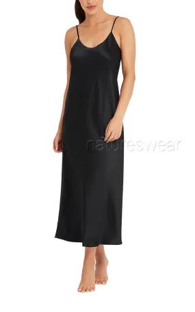 Lotus 100% Silk Nightgown with Round Neck in Black Kelly