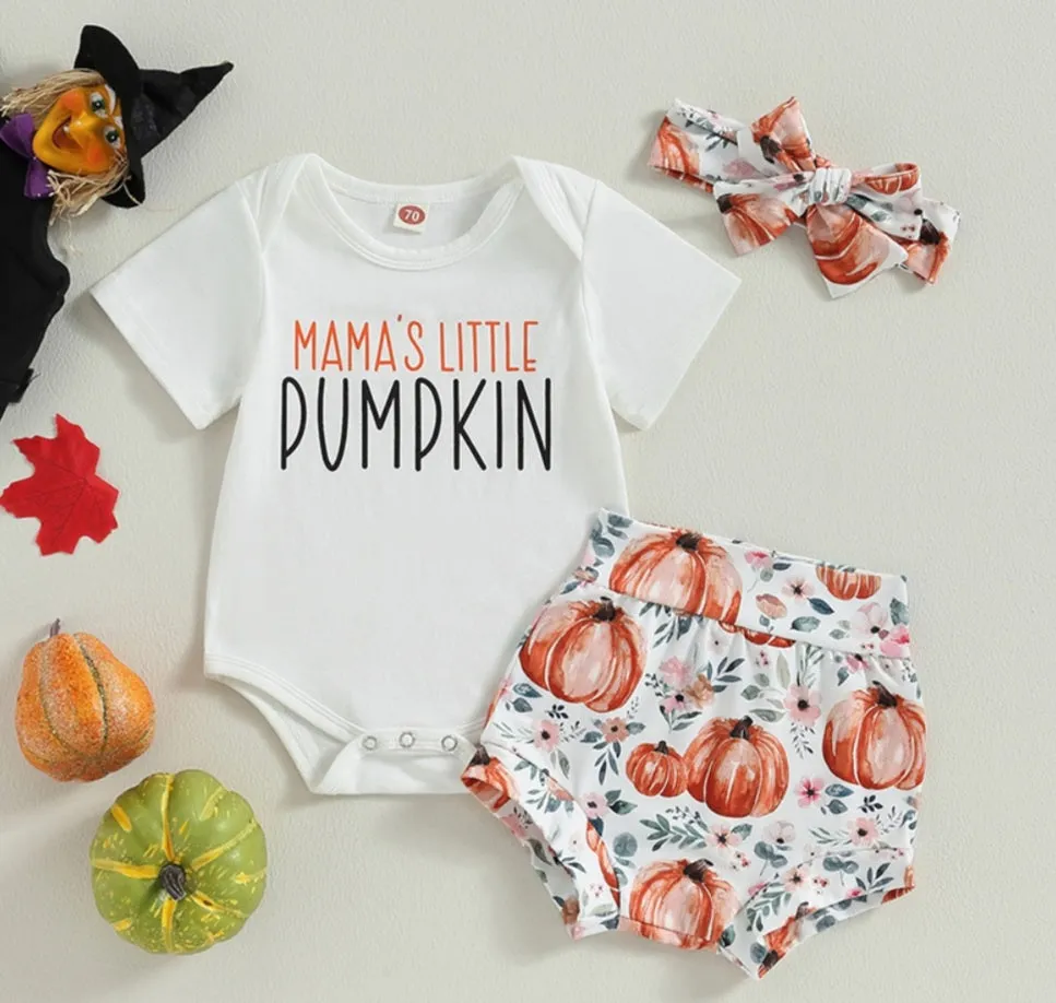 Mama's Little Pumpkin Romper with Bloomer and Headband #1000107