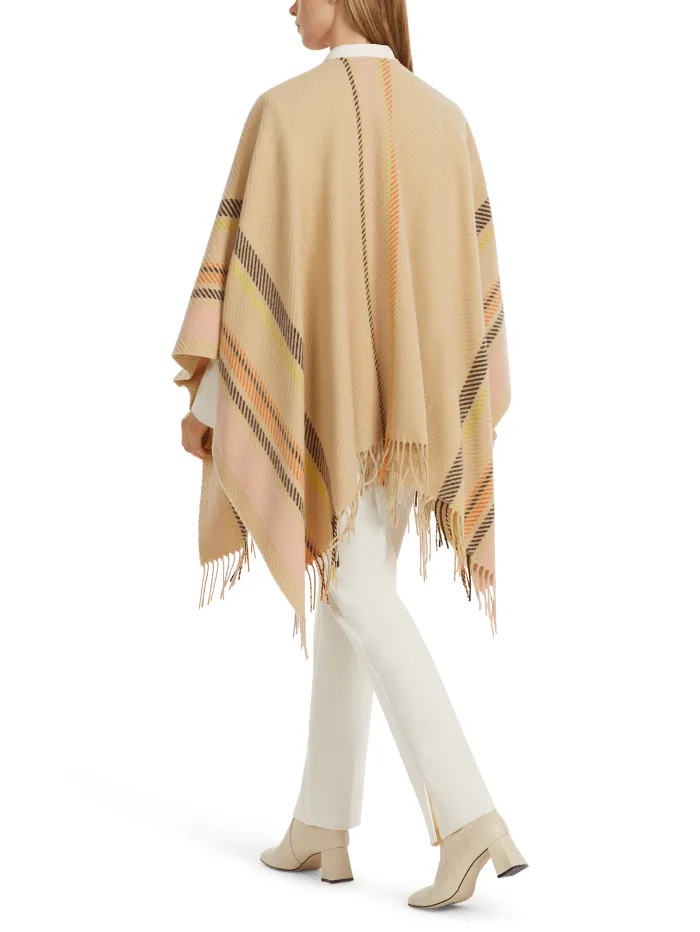 Marc Cain Collections Fringed Creamy Camel Cape Poncho VC 14.02 W66 COL 116