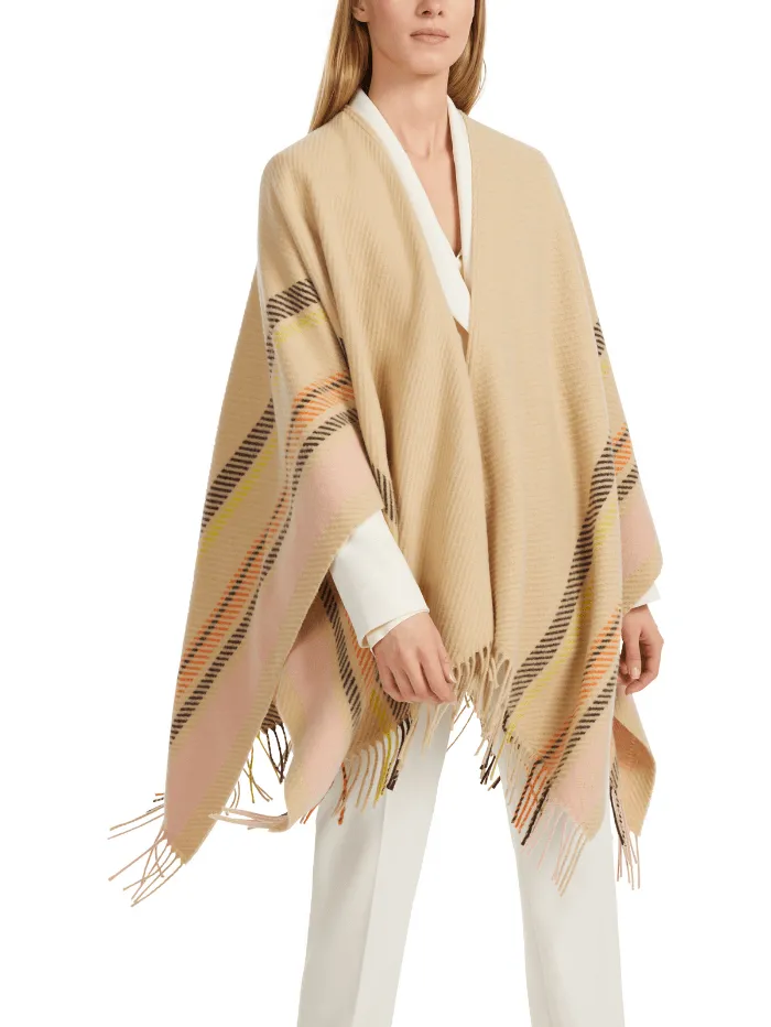 Marc Cain Collections Fringed Creamy Camel Cape Poncho VC 14.02 W66 COL 116