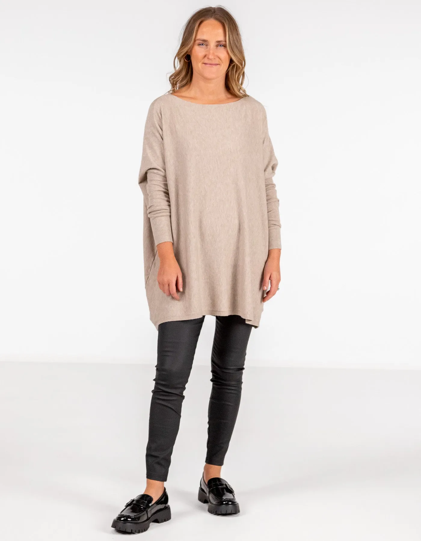 Marley Oversize Cotton Knit Jumper in Taupe