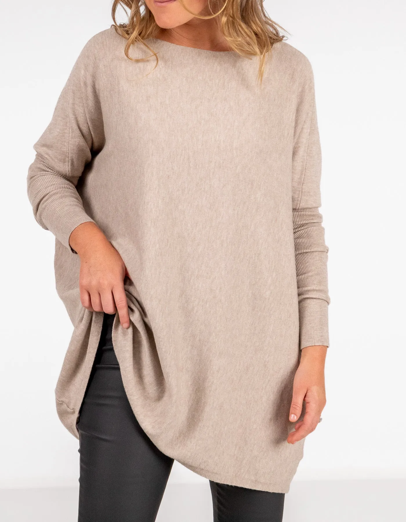 Marley Oversize Cotton Knit Jumper in Taupe