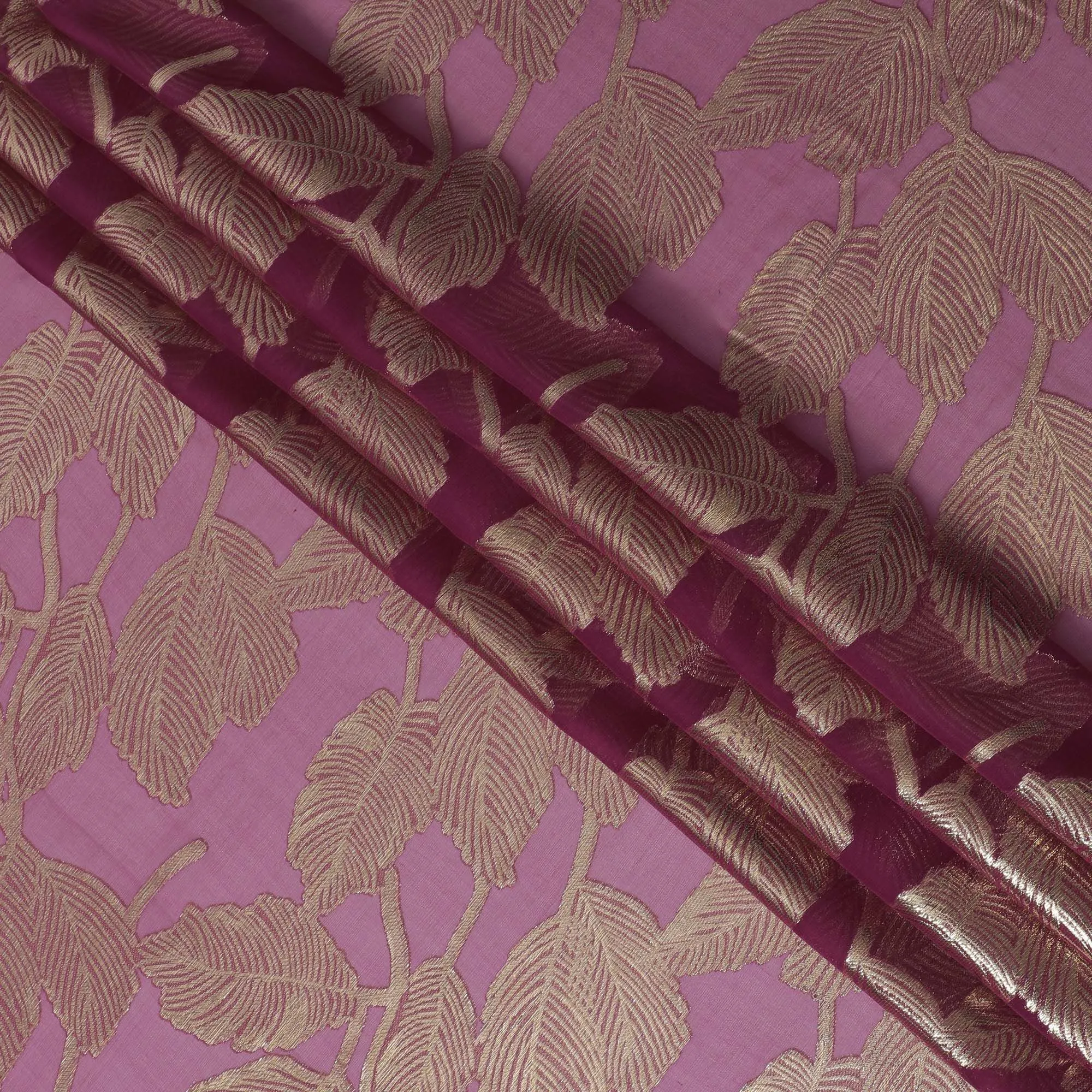 Mauve Majesty Silk Chiffon Fabric with Rose Gold Lurex, 110cm - Enchanting Textile for Fashion & Home-D18384