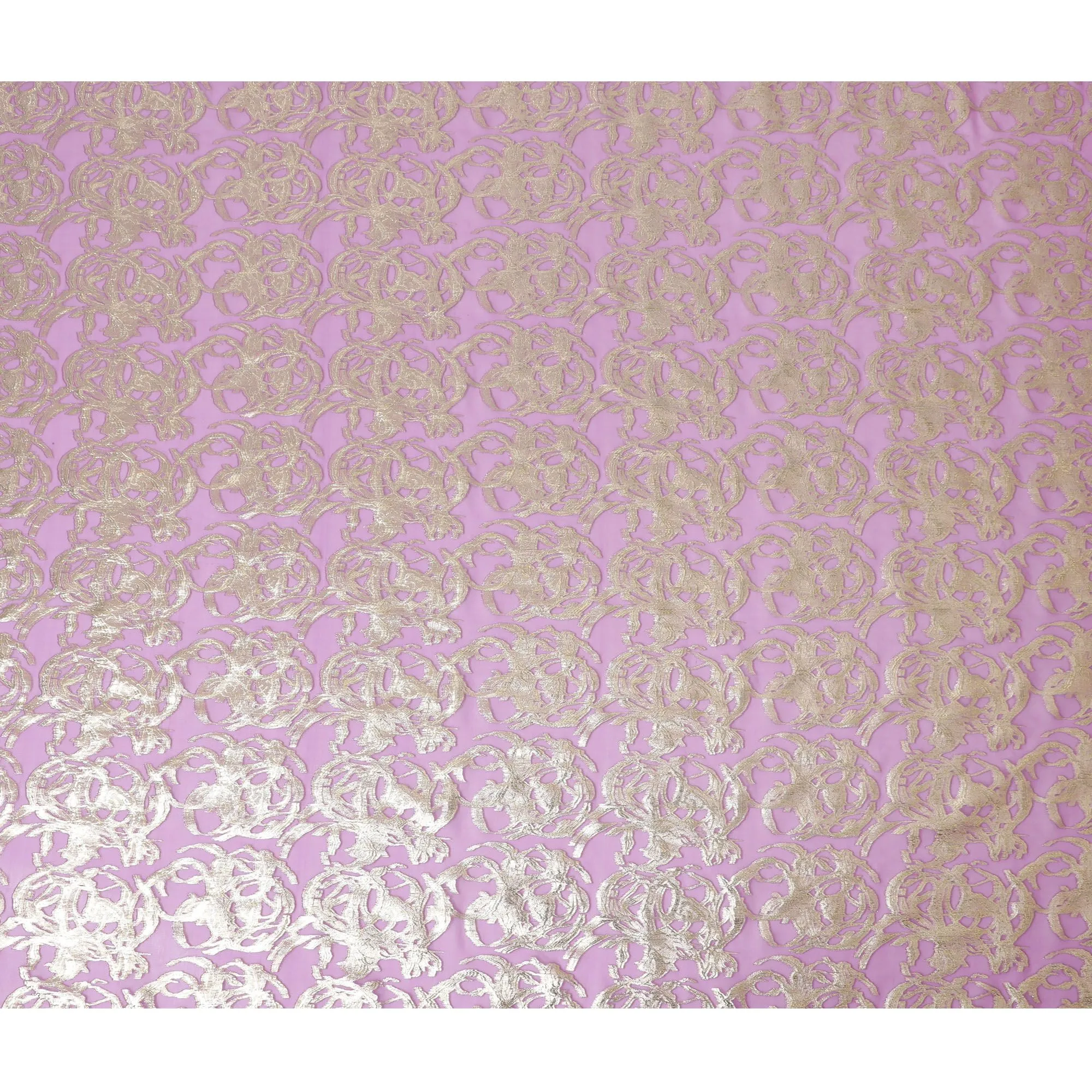 Mauve Pure Silk Chiffon with Golden Lurex Flourishes, 110cm Width - Luxuriously Crafted in South Korea-D17909