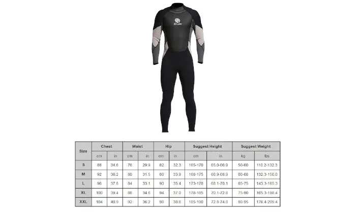 Men's 3mm Back Zip Full Body Wetsuit XL