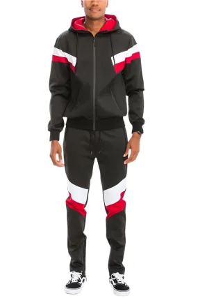 Mens Black Red Sporty Chevron Pants And Jacket Track Set