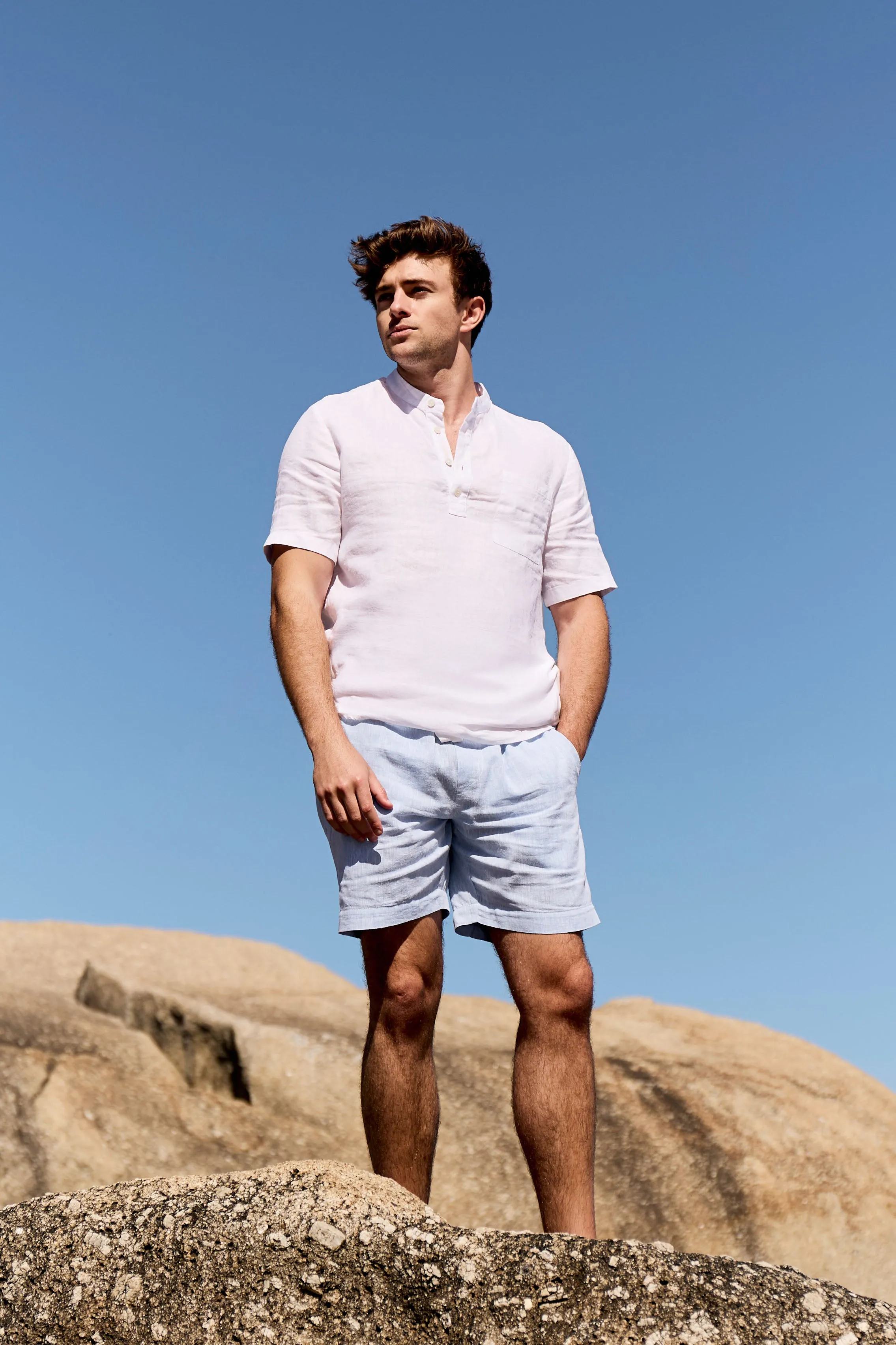 Mens Linen Shorts | Sky Blue