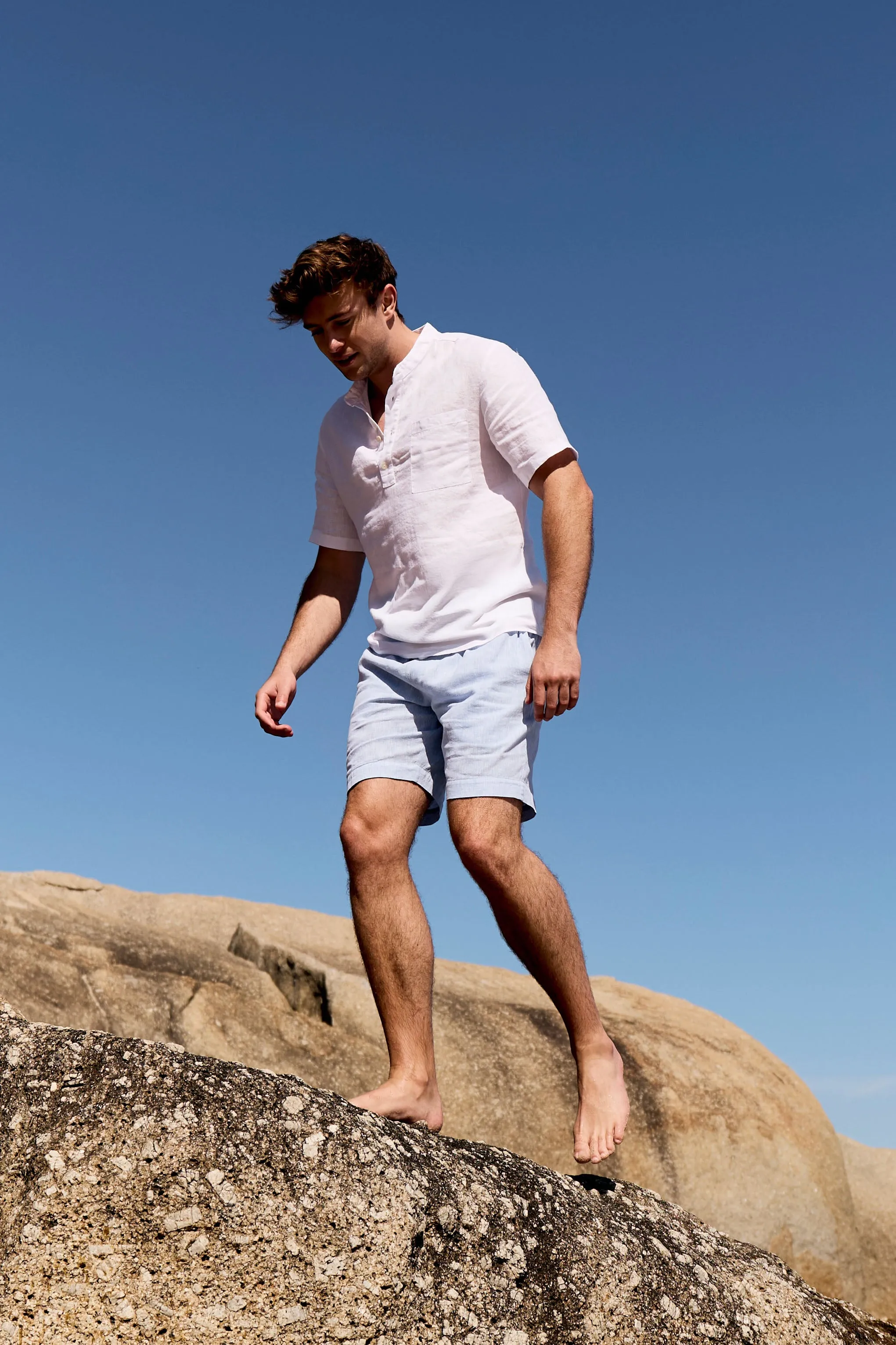 Mens Linen Shorts | Sky Blue