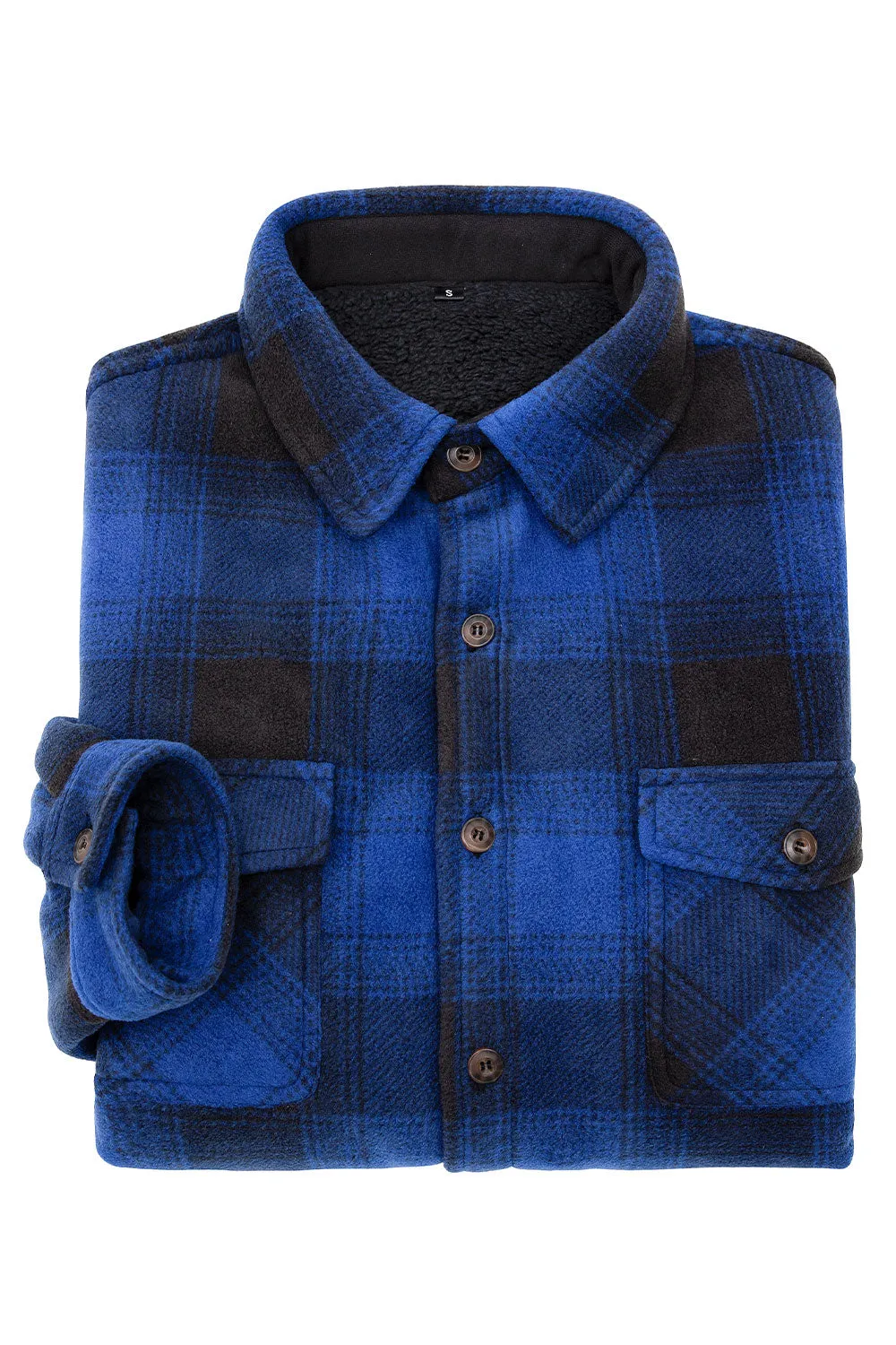 Men's Sherpa Fleece Lined Shacket,Button Down Plaid