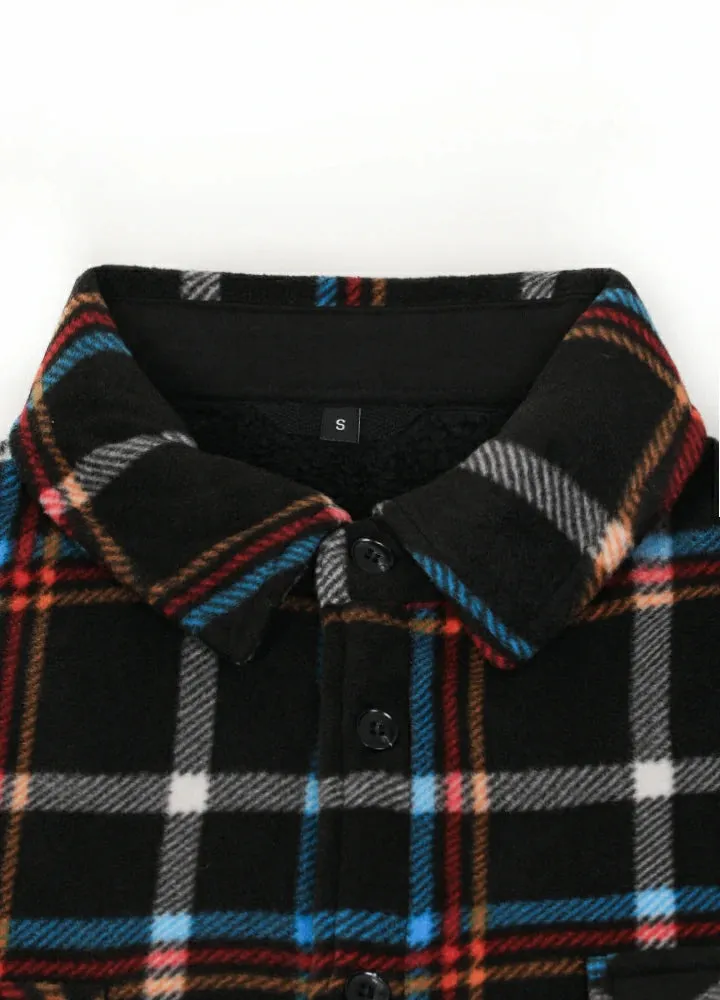 Men's Sherpa Fleece Lined Shacket,Button Down Plaid