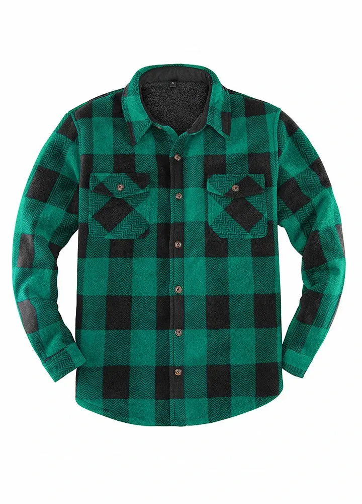 Men's Sherpa Fleece Lined Shacket,Button Down Plaid