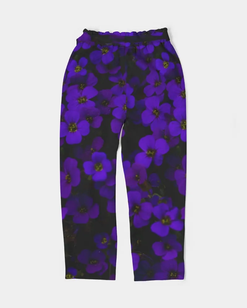 Midnight Purple Flowers Women's Belted Tapered Pants