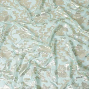 Mint Green Pure Silk Chiffon Fabric with Golden Lurex Detail, 110cm Width - Finely Woven in South Korea-D17899