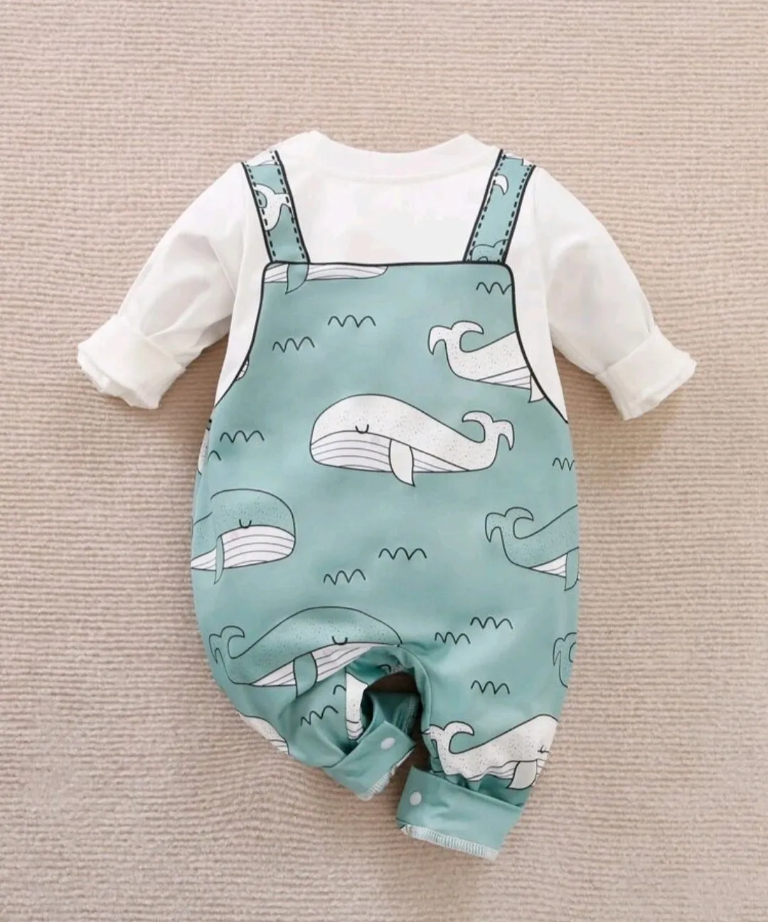 Mint Green Whale 2 in 1 Romper Long Sleeve #2009