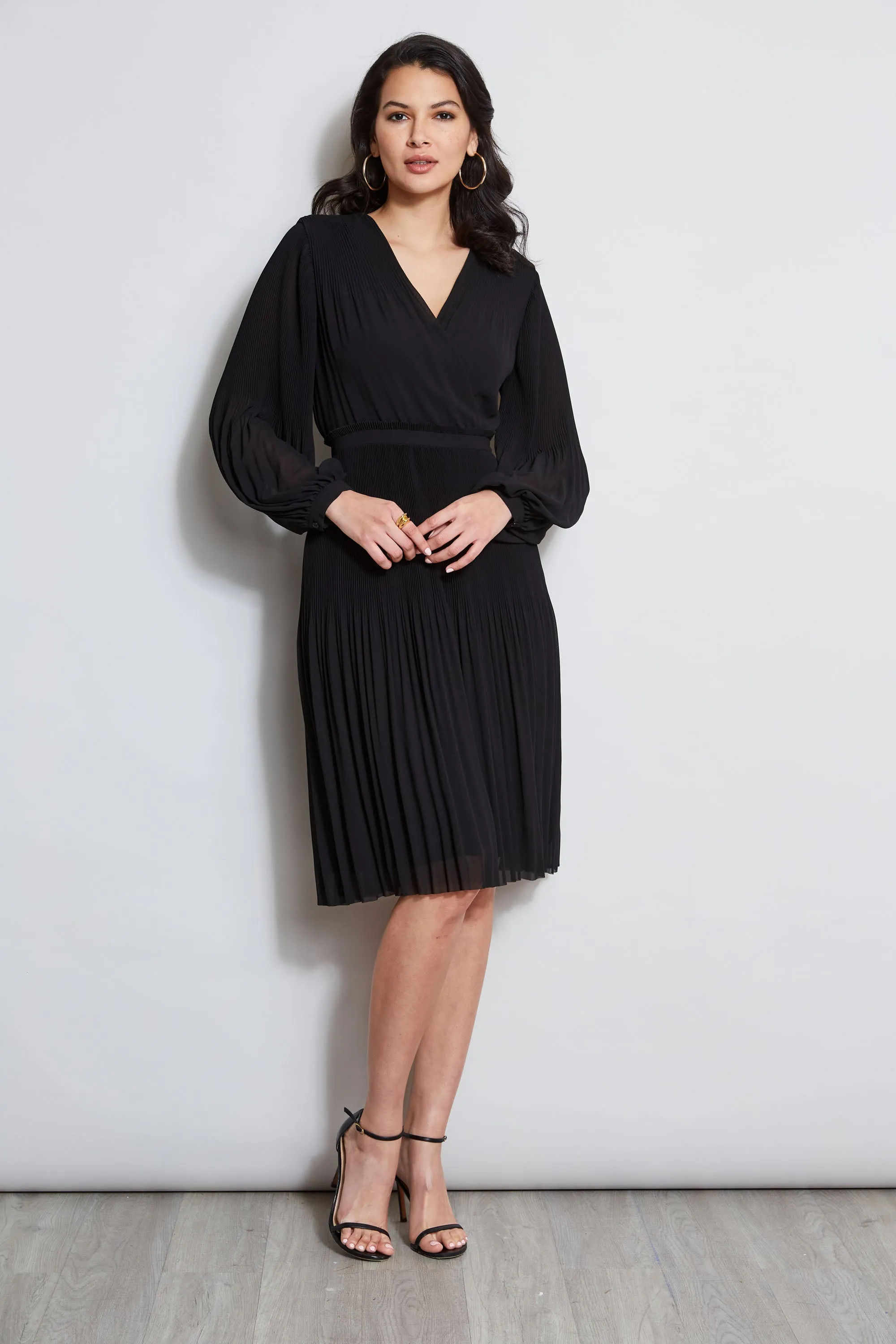 Mock Wrap Pleated Dress