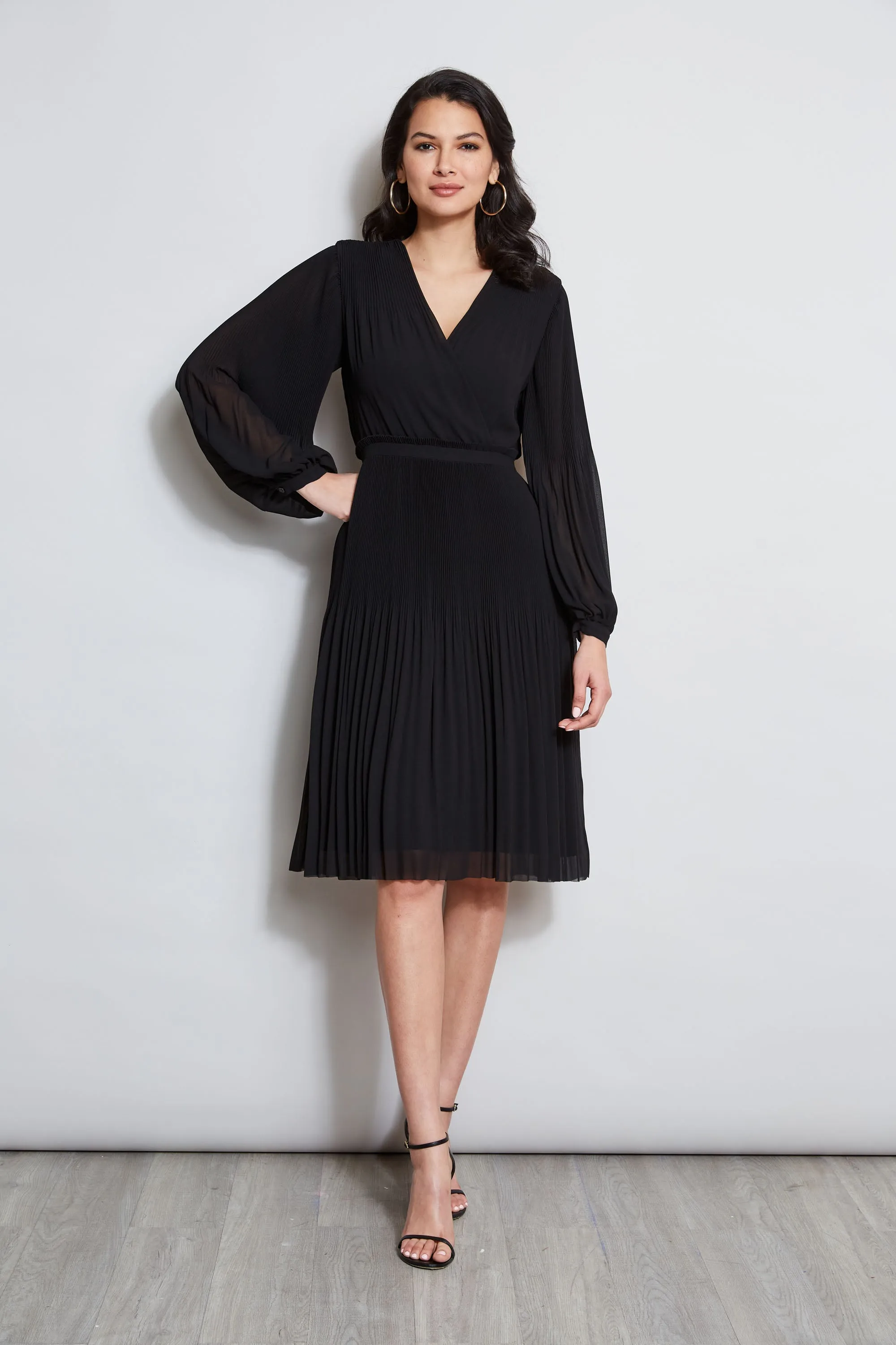 Mock Wrap Pleated Dress