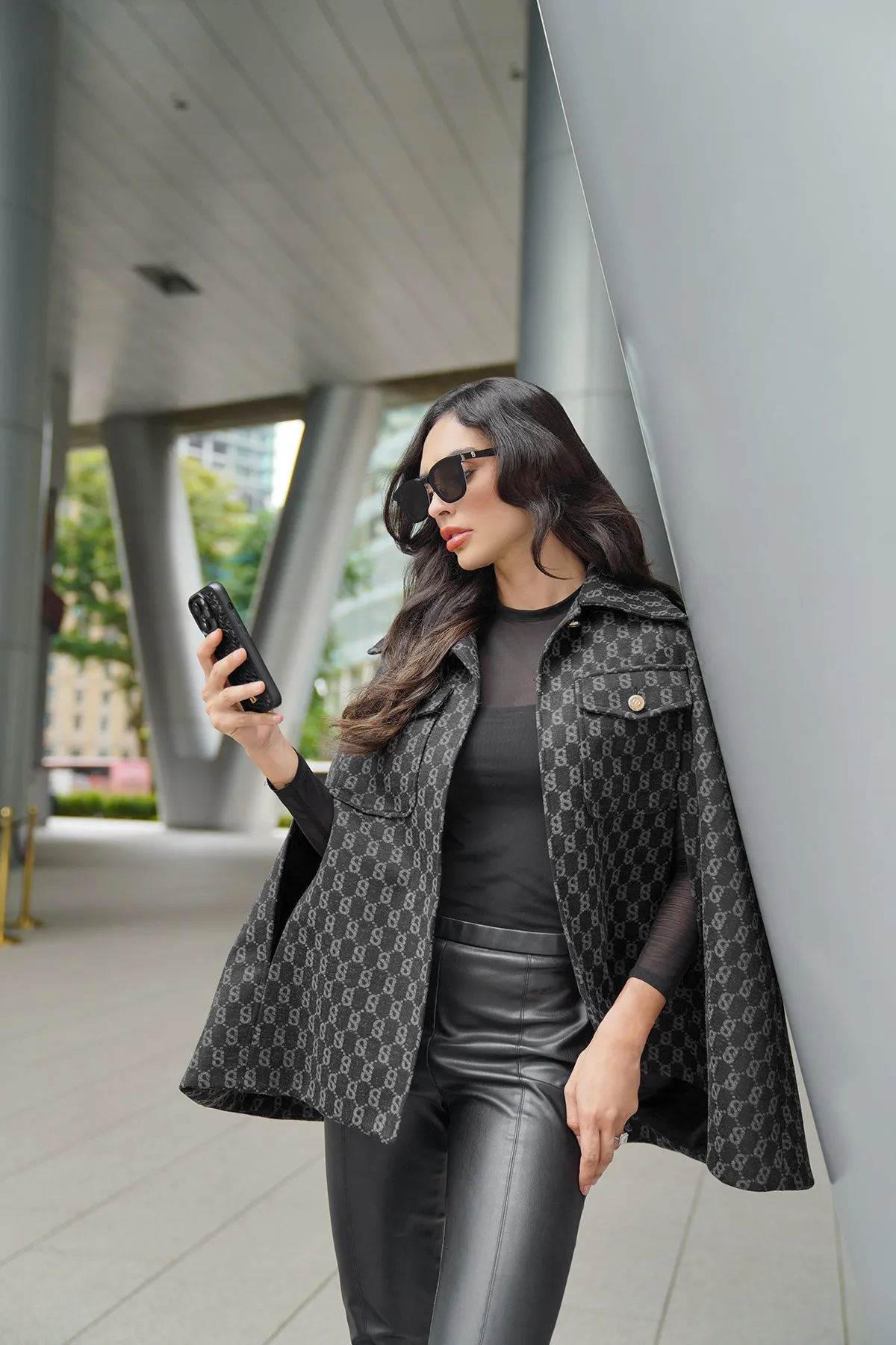 Monogram Cape Outer - Dark Gray