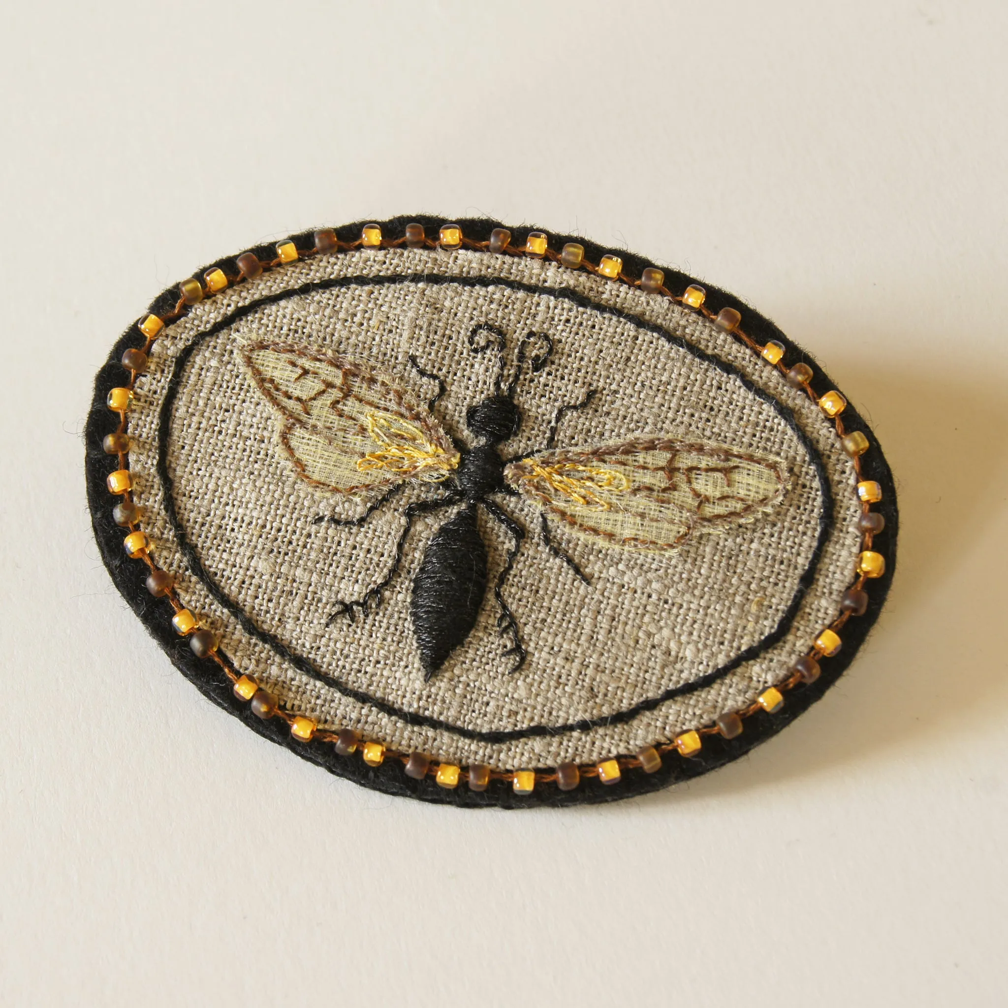 Mournful Wasp Hand Embroidered Sew On Patch