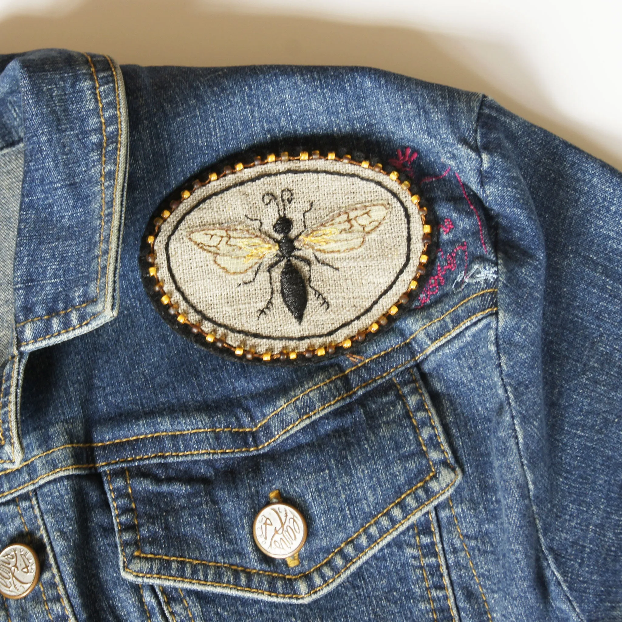 Mournful Wasp Hand Embroidered Sew On Patch