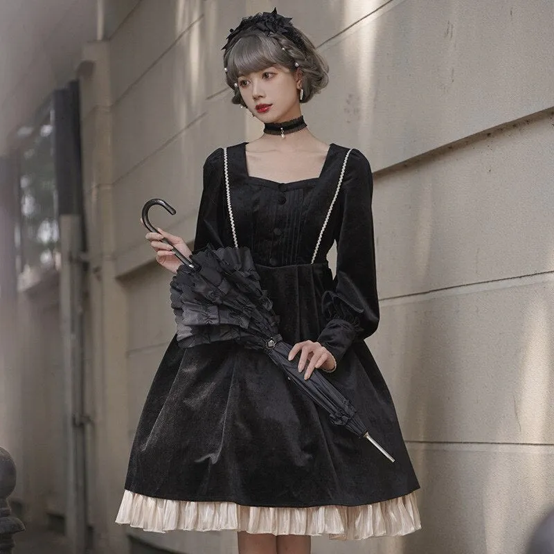 Ms Lilly ~ Princess Classic Velvet Lolita OP Dress Long Sleeve Dress by YLF