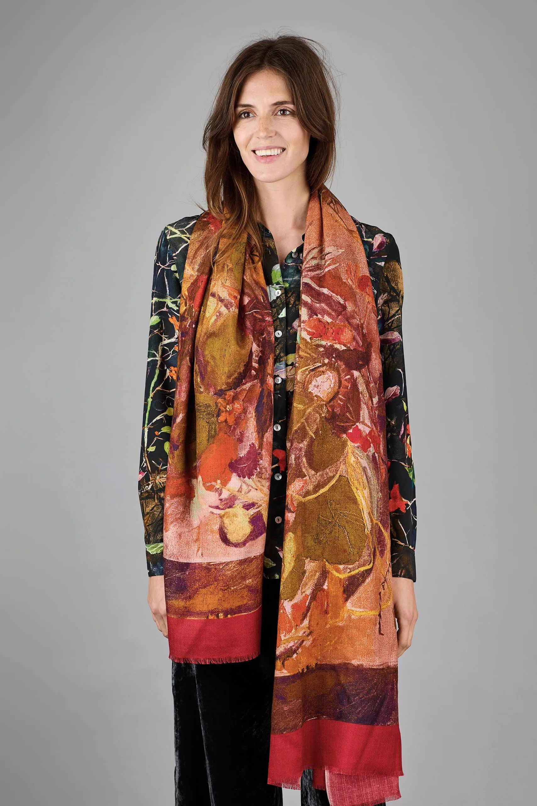 Nasturtium Rust Wool Silk Scarf