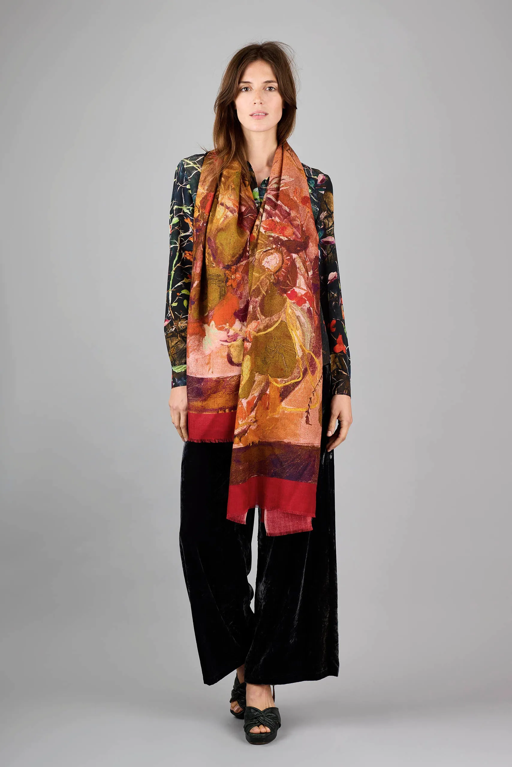 Nasturtium Rust Wool Silk Scarf