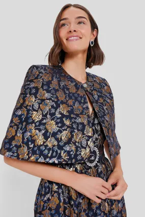 Navy and Gold Merryn Floral Jacquard Cape