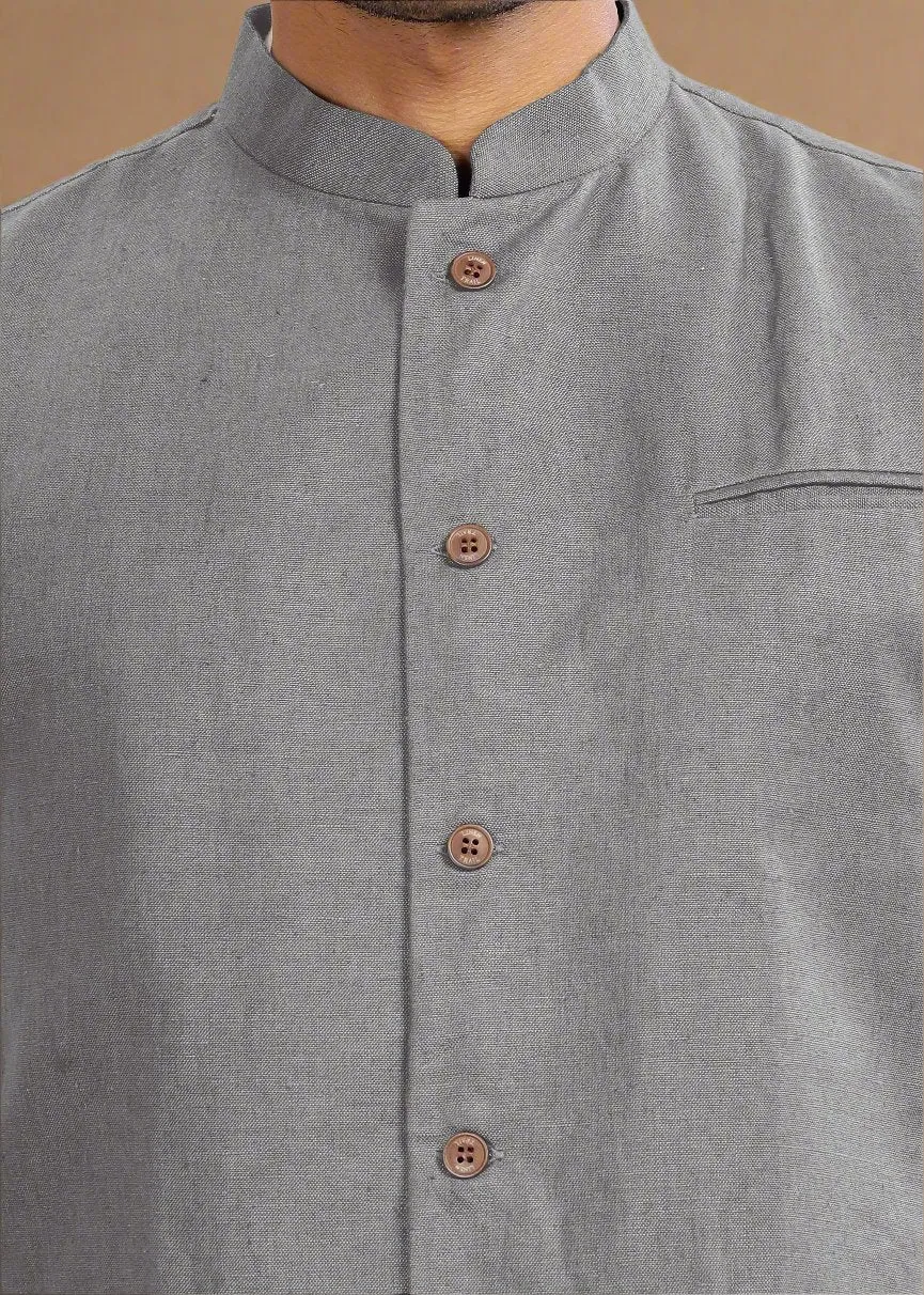 Nehru Pure Linen Jacket | Steel Grey