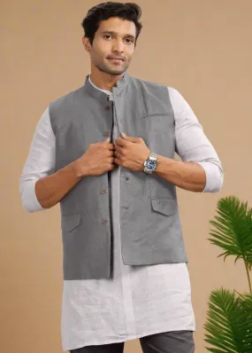 Nehru Pure Linen Jacket | Steel Grey