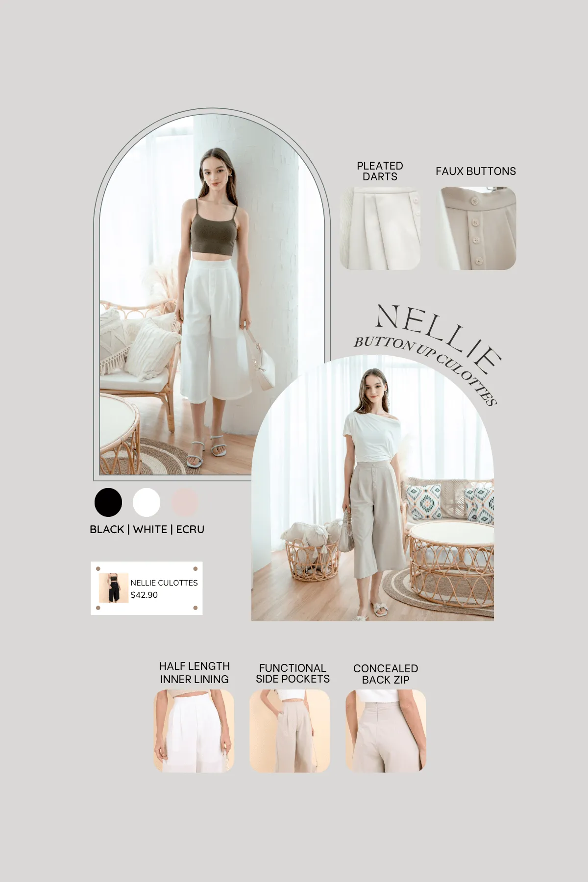 NELLIE BUTTON UP CULOTTES IN ECRU