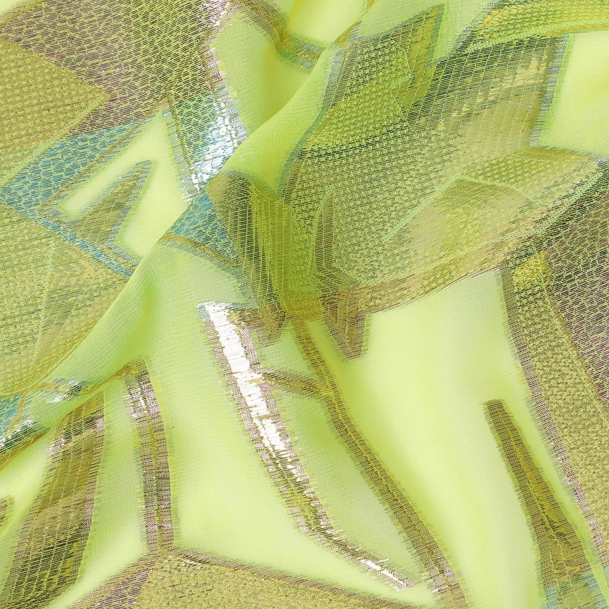 Neon Lime Geometric Silk Chiffon Fabric, 140cm - Electrifying South Korean Design-D17792