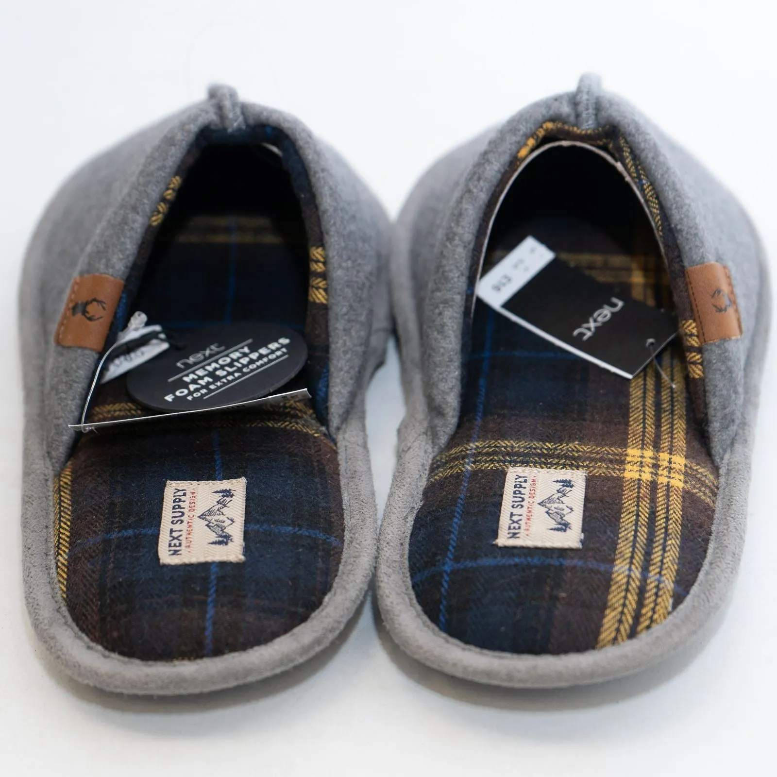 Next Mens Grey Slippers with Memory Foam Cushion