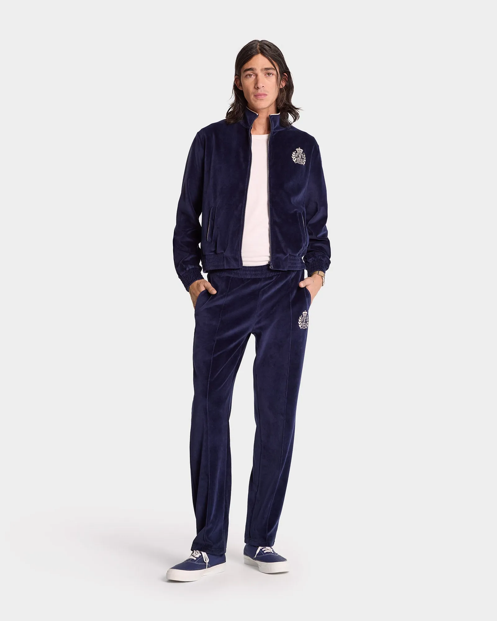 NY Crest Velour Track Jacket - Navy/Cream