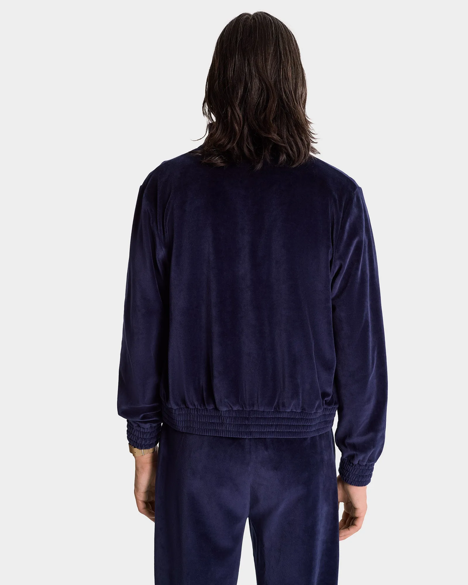 NY Crest Velour Track Jacket - Navy/Cream