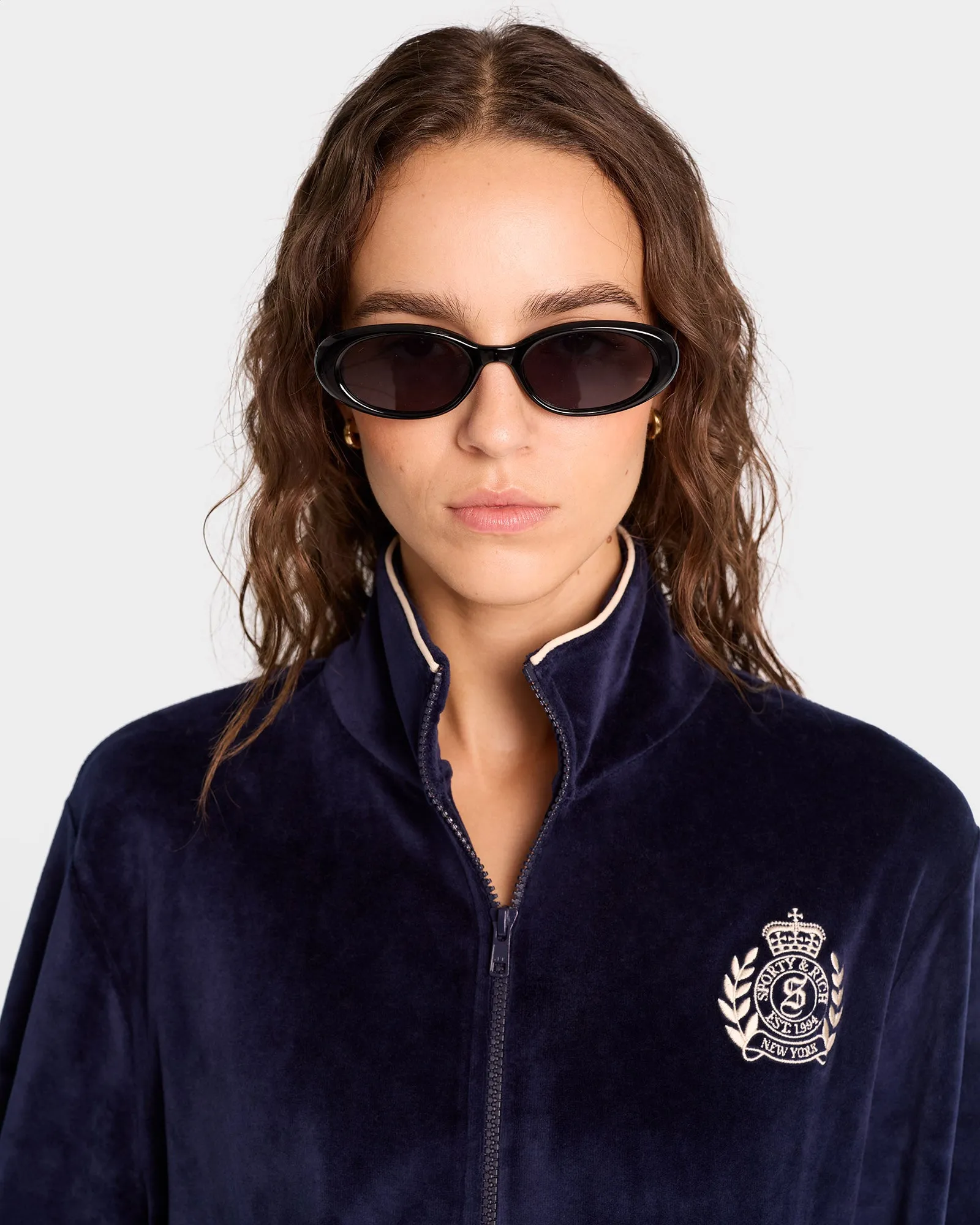 NY Crest Velour Track Jacket - Navy/Cream