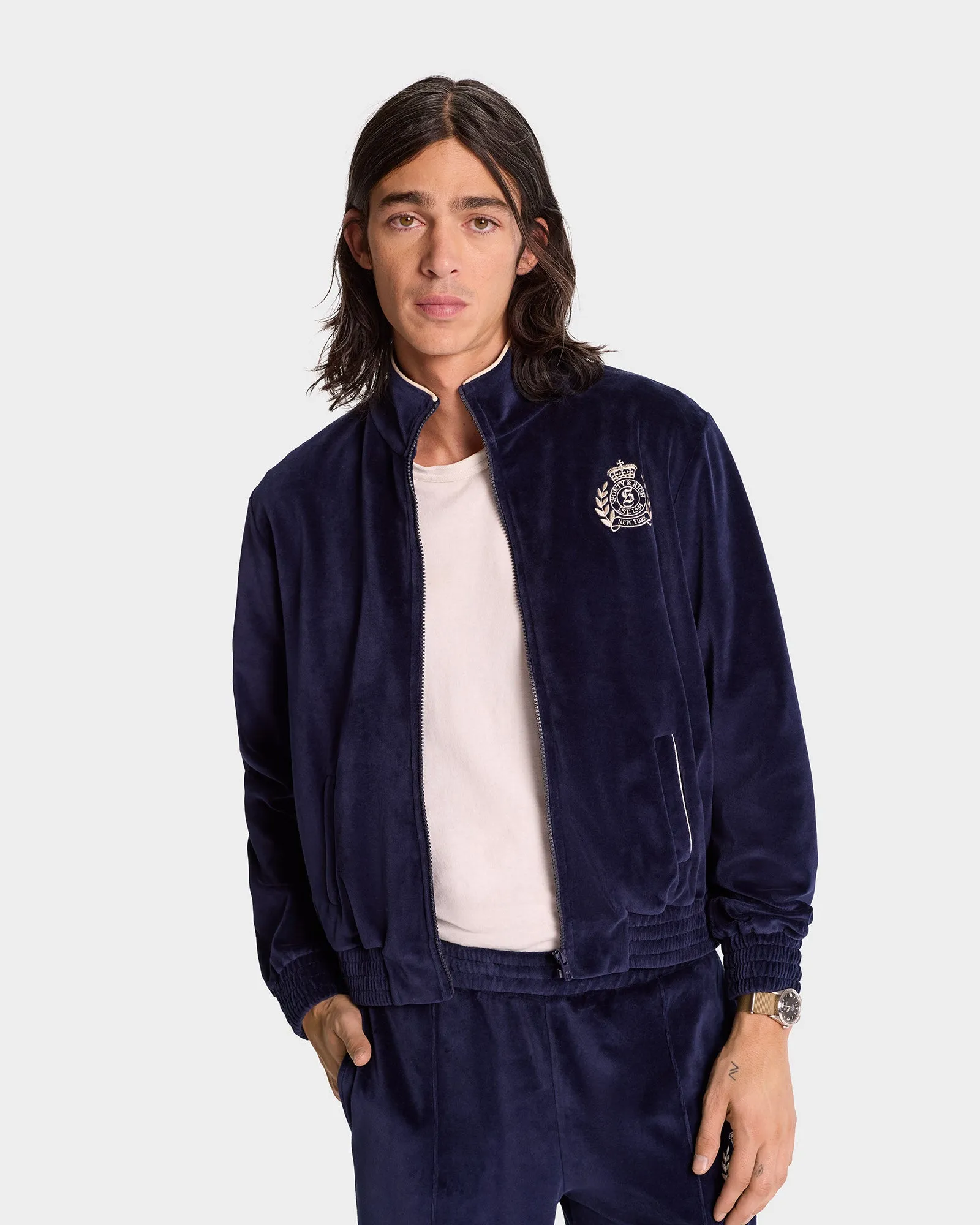 NY Crest Velour Track Jacket - Navy/Cream