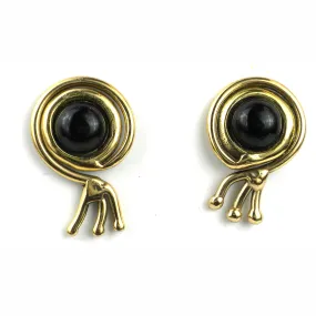 Onyx on Wing Stud Earrings Brass Images