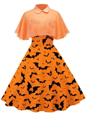 Orange 1950s Cape Patchwork Swing Dress