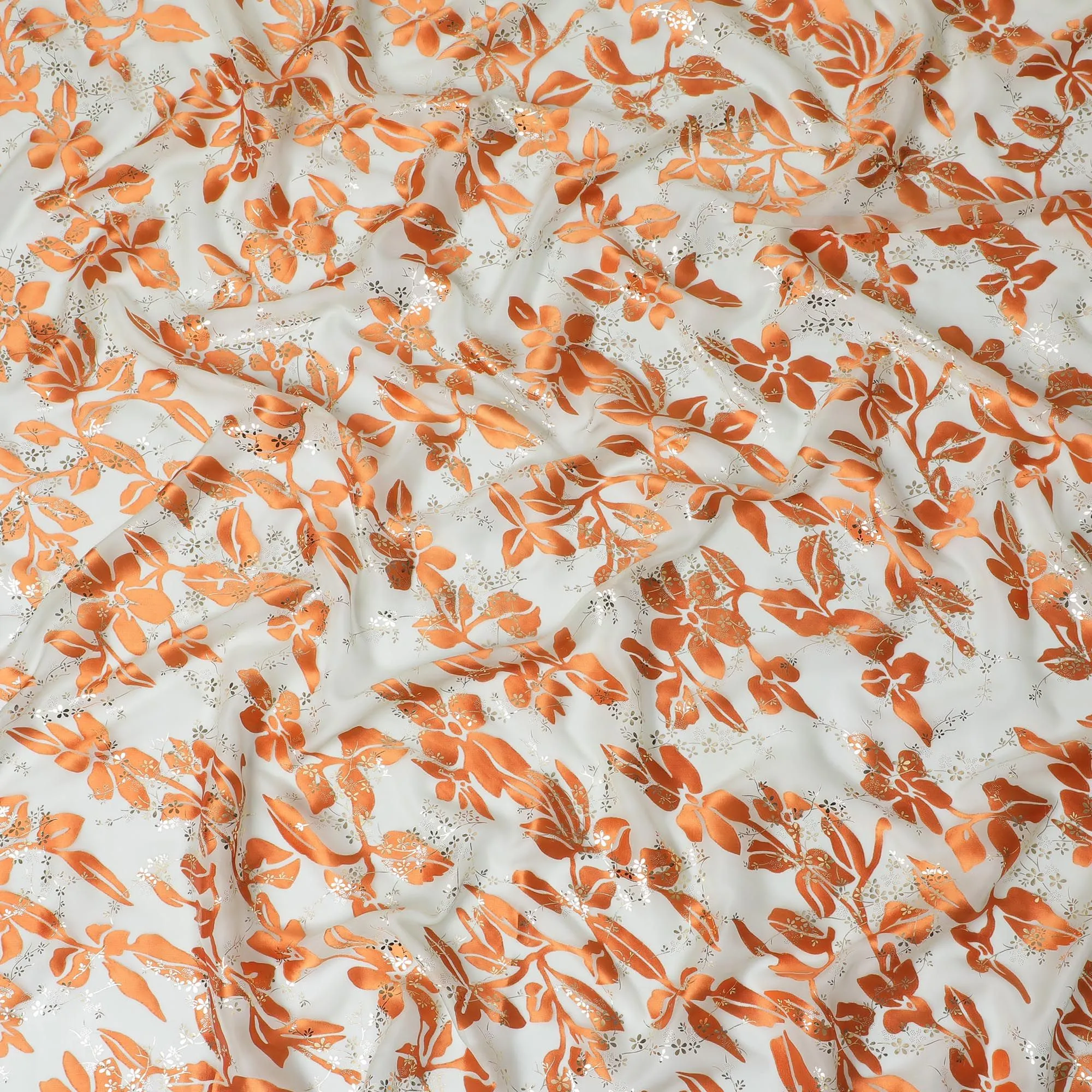 Orange Blossom Silk Chiffon Metallic Fabric - Floral Elegance from South Korea, 110 cm Width  - D17659