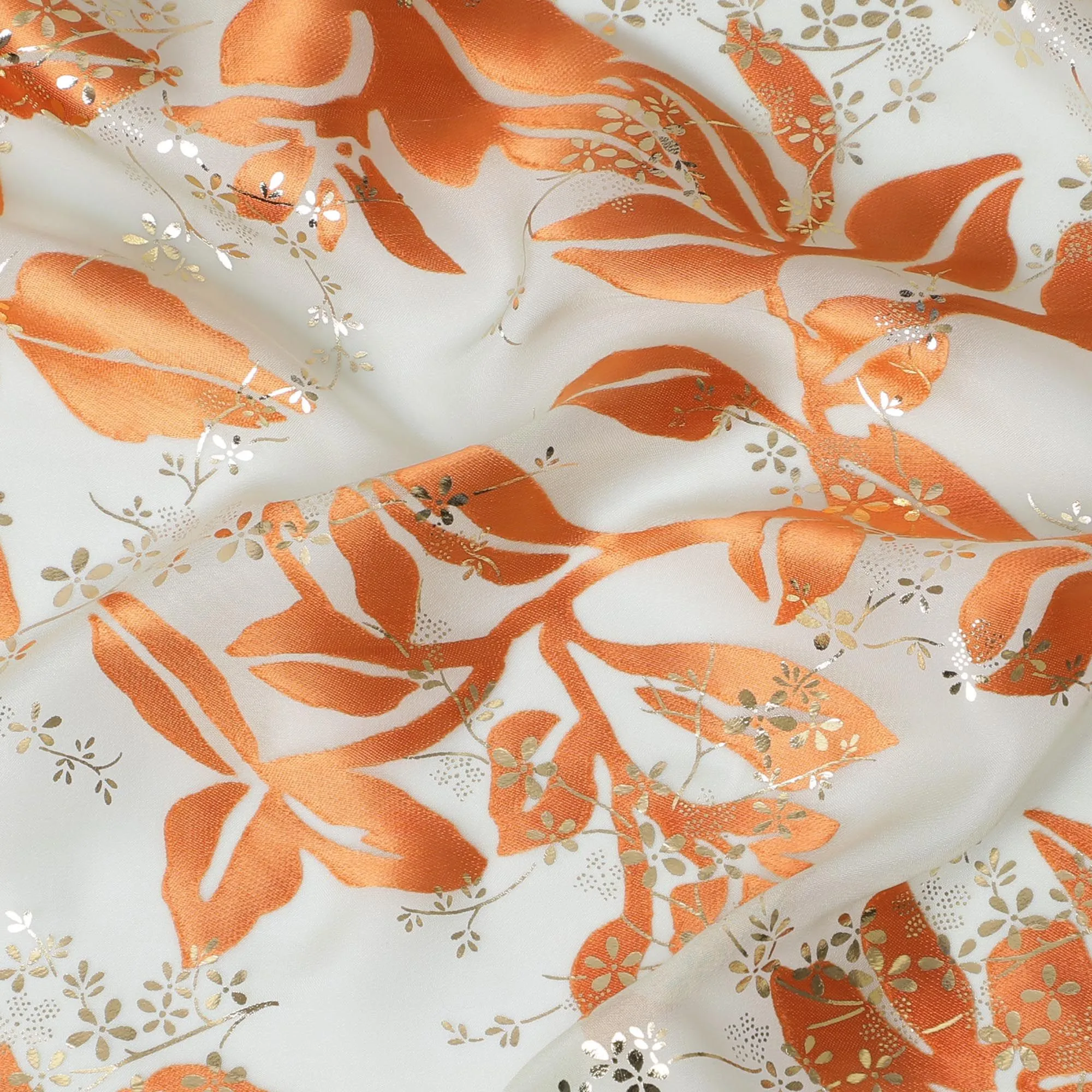 Orange Blossom Silk Chiffon Metallic Fabric - Floral Elegance from South Korea, 110 cm Width  - D17659