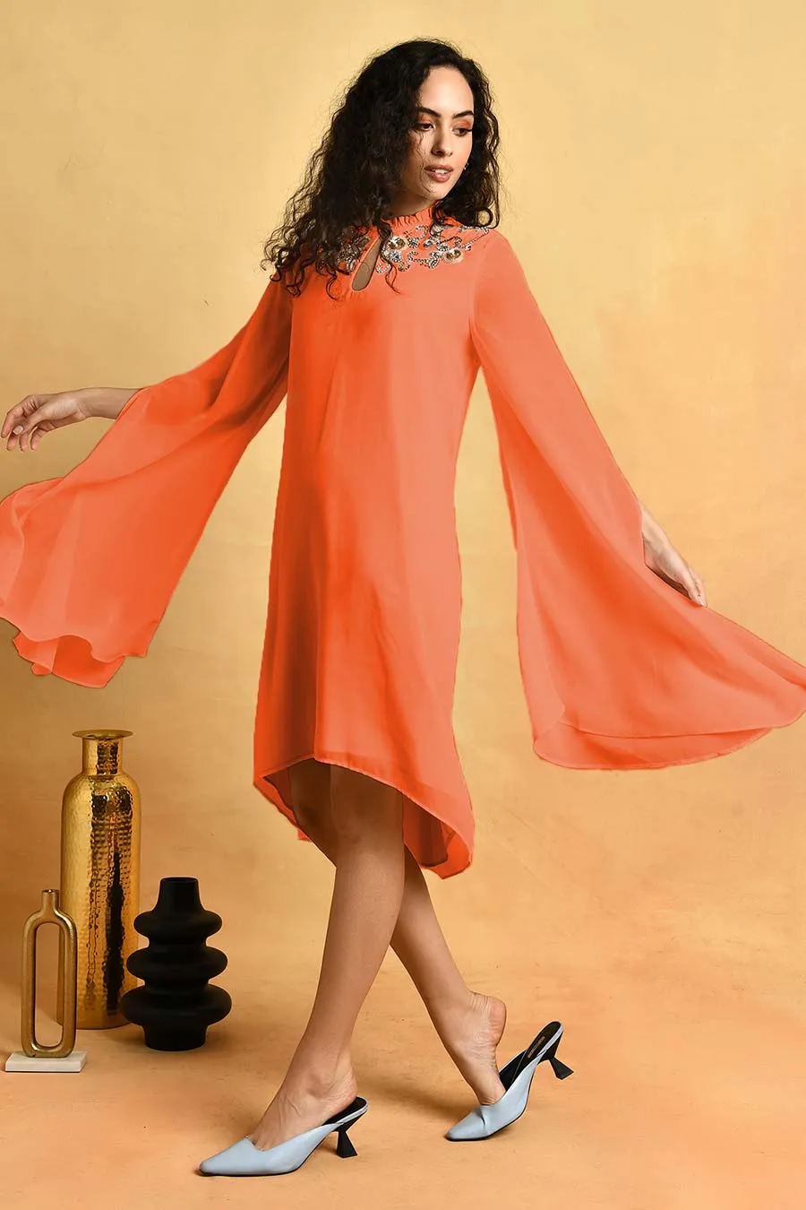 Orange Embroidered Dress