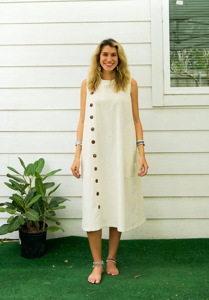 Organic Cotton Boho Dress with Coconut Buttons