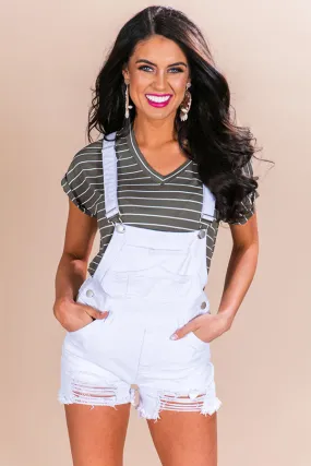 Out Of Pocket Distressed Denim Overall in White