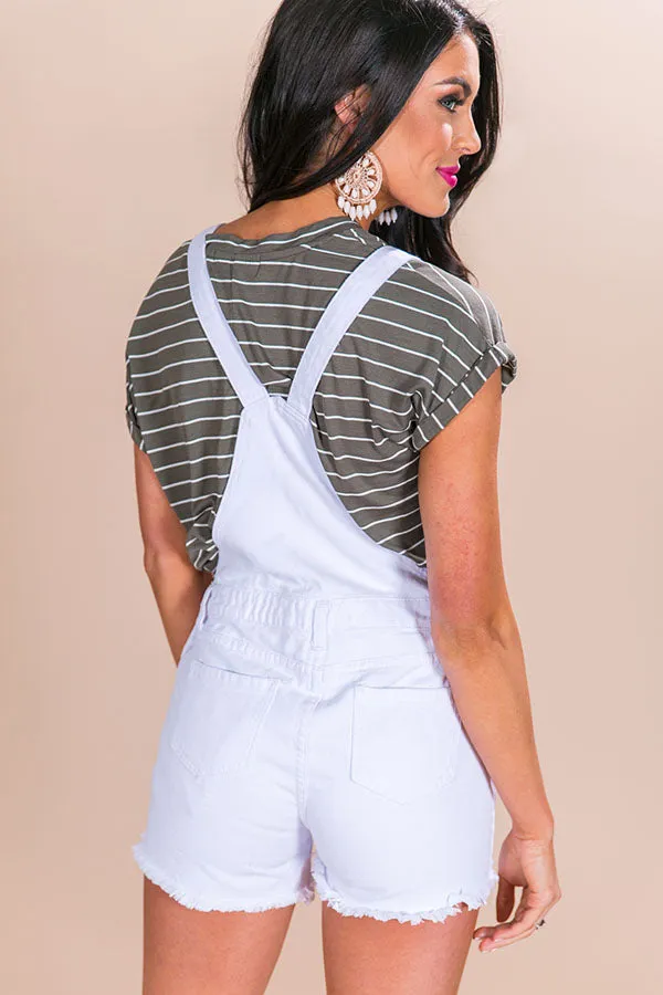 Out Of Pocket Distressed Denim Overall in White