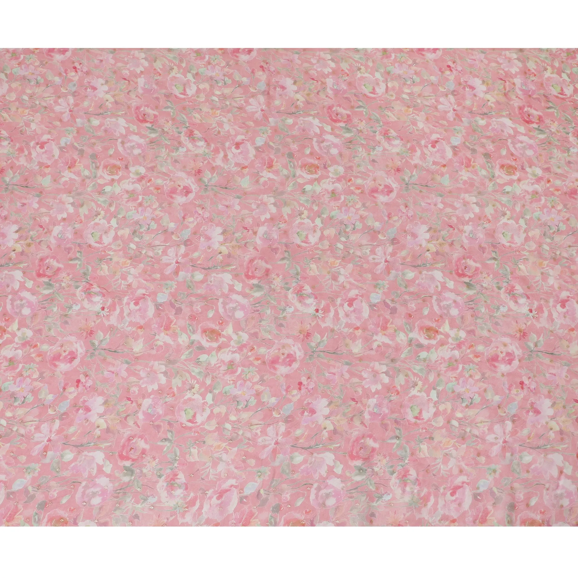 Pink Floral Synthetic Organza Fabric - 110 cm Width, Made in India-D19632