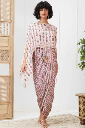 Pink Tabriz Embellished Drape Dress Set