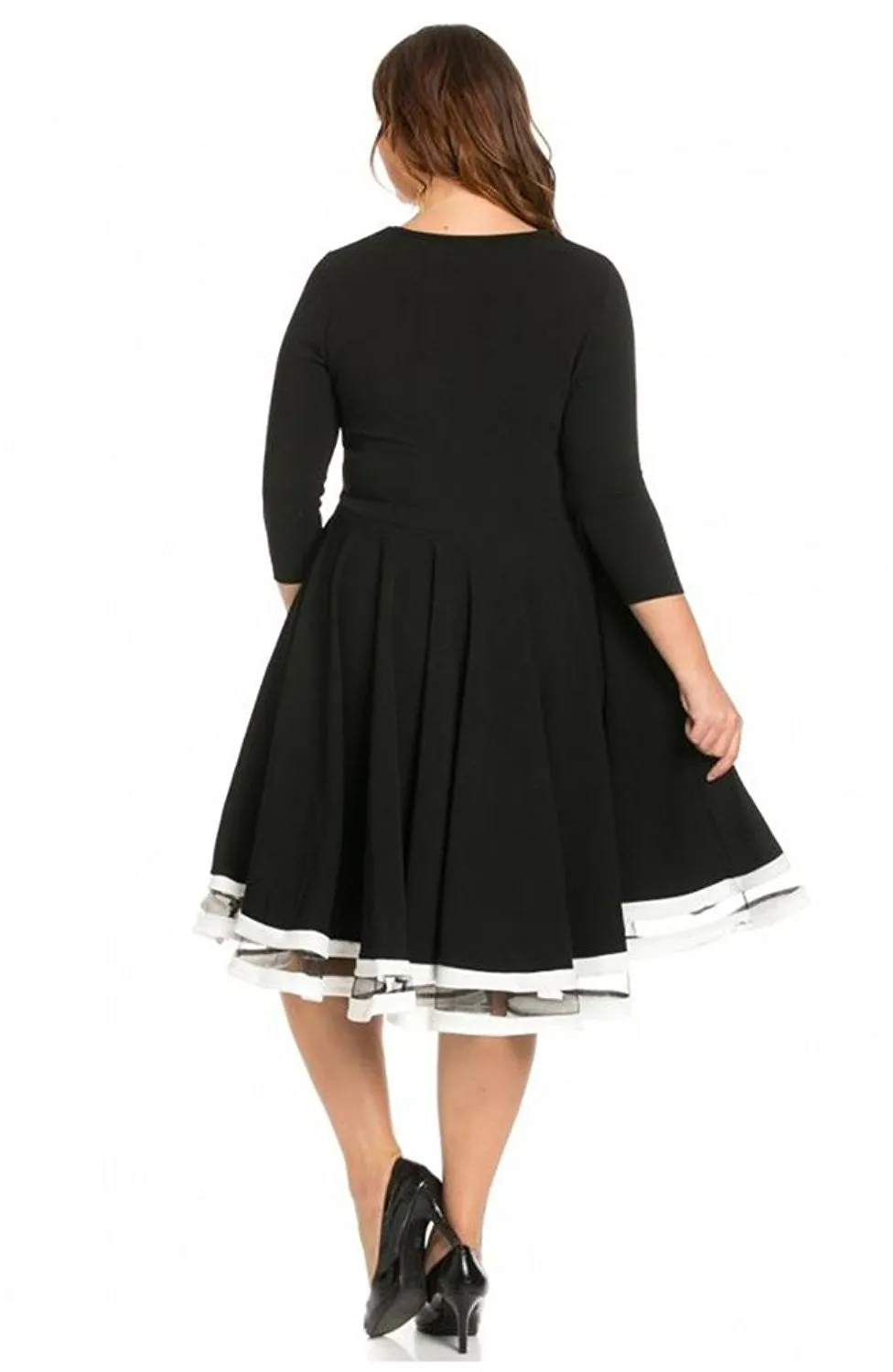 Plus Size Colorblock Mesh Hem Skater Dress with Full Skirt