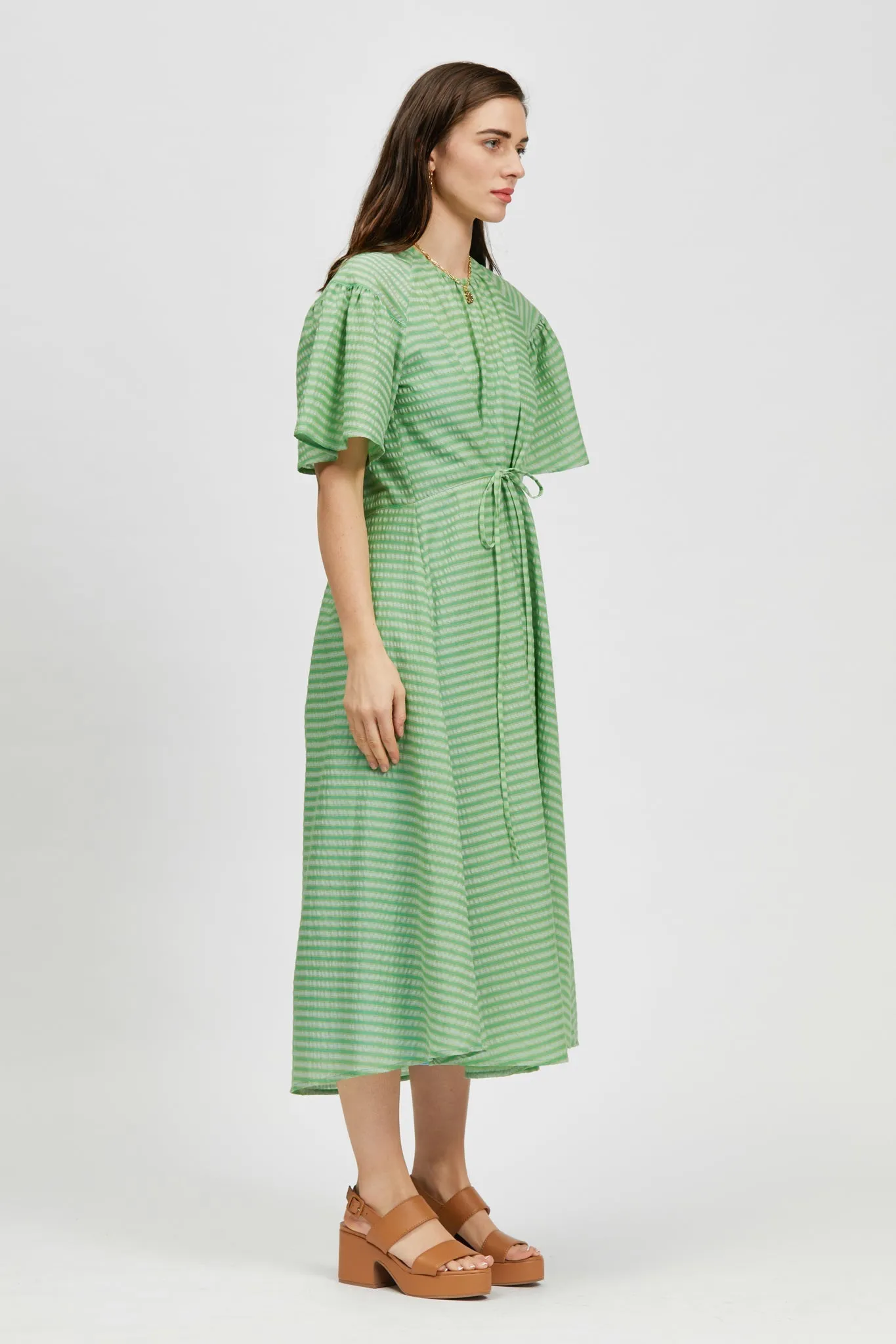 Prazer Dress Green Stripe/Light Blue