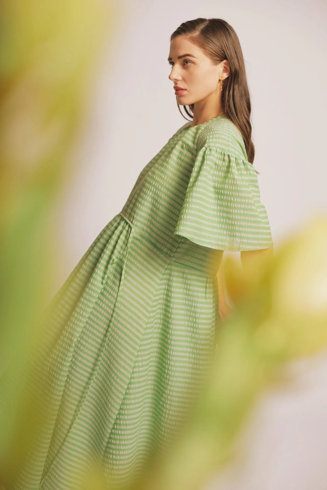 Prazer Dress Green Stripe/Light Blue