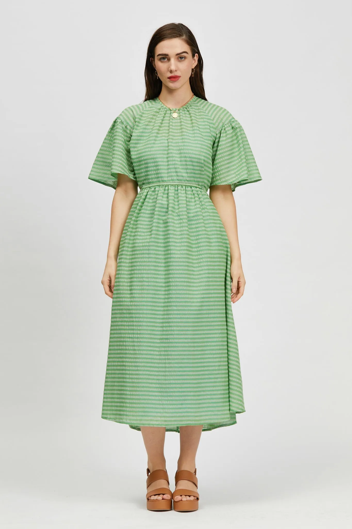 Prazer Dress Green Stripe/Light Blue